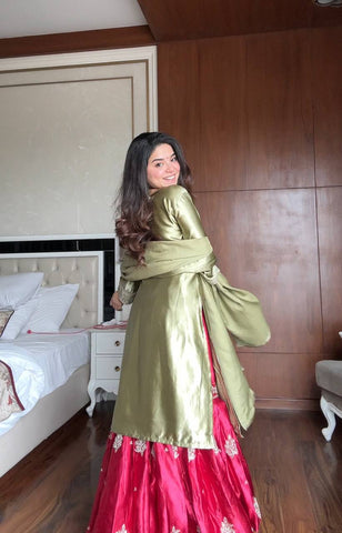 Gorgeous Green Color Sequence Work Sharara Suit