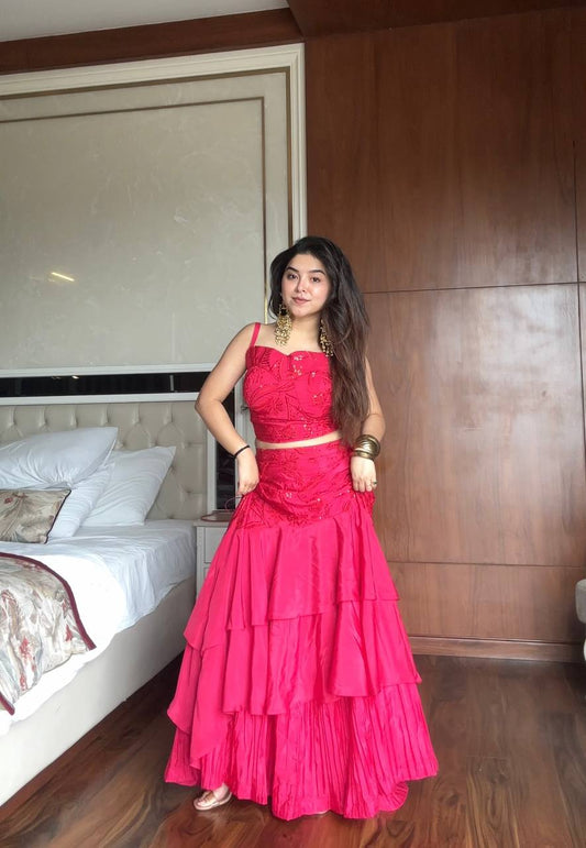 Gorgeous Pink Color Sequence Work Lehenga