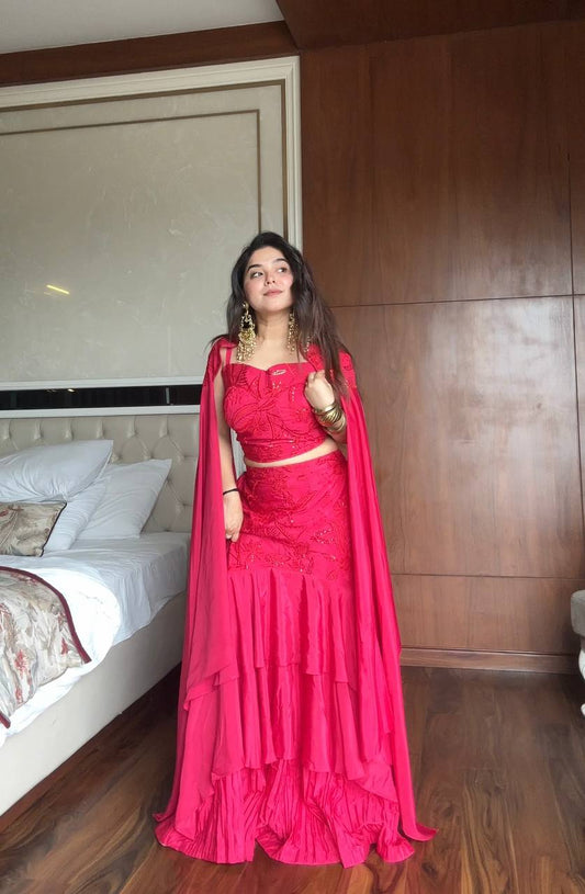 Gorgeous Pink Color Sequence Work Lehenga