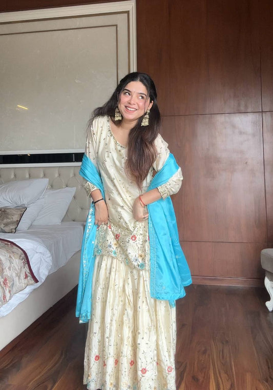Lovely Off White Color Sequence Work Sharara Suit