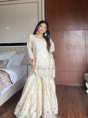 Lovely Off White Color Sequence Work Sharara Suit