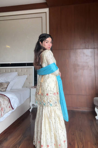 Lovely Off White Color Sequence Work Sharara Suit