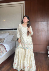 Lovely Off White Color Sequence Work Sharara Suit