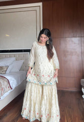 Lovely Off White Color Sequence Work Sharara Suit