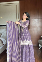 Ravishing Purple Color Embroidery Work Sharara Suit