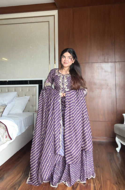 Ravishing Purple Color Embroidery Work Sharara Suit