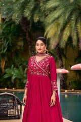 Designer Red Color Embroidery Work Gown
