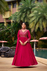 Designer Red Color Embroidery Work Gown