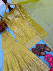 Alluring Mustard Color Sequence Work Sharara Suit