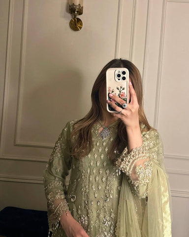 Pretty Mehndi Color Sequence Work Georgette Palazzo Suit