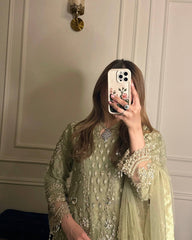 Pretty Mehndi Color Sequence Work Georgette Palazzo Suit