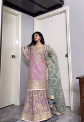 Ravishing Pink Color Work Georgette Sharara Suit