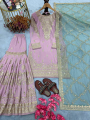 Ravishing Pink Color Work Georgette Sharara Suit