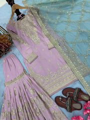 Ravishing Pink Color Work Georgette Sharara Suit