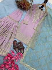 Ravishing Pink Color Work Georgette Sharara Suit