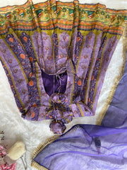Lovely Purple Color Digital Printed Organza Gown