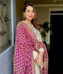 Fabulous White Sequence Work Georgette Palazzo Suit