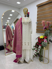 Fabulous White Sequence Work Georgette Palazzo Suit