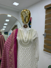 Fabulous White Sequence Work Georgette Palazzo Suit