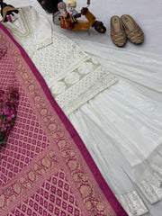 Fabulous White Sequence Work Georgette Palazzo Suit