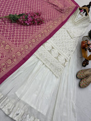 Fabulous White Sequence Work Georgette Palazzo Suit