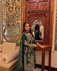 Glorious Teal Green Sequence Work Georgette Palazzo Suit
