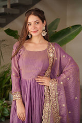 Gorgeous Onion Color Embroidery Work Gown
