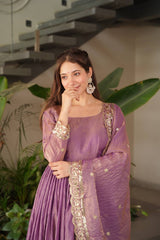 Gorgeous Onion Color Embroidery Work Gown