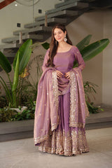 Gorgeous Onion Color Embroidery Work Gown