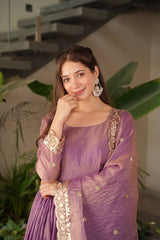Gorgeous Onion Color Embroidery Work Gown