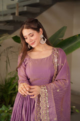 Gorgeous Onion Color Embroidery Work Gown
