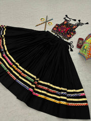 Navratri Wear White Color Cotton Gamthi Work Lehenga