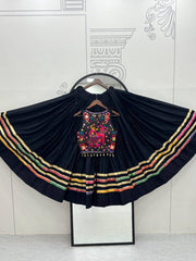 Navratri Wear White Color Cotton Gamthi Work Lehenga