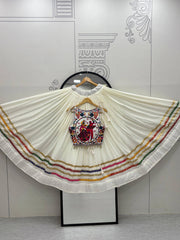 Navratri Wear White Color Cotton Gamthi Work Lehenga