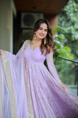 Daisy Lavender Color Blooming Foil Work Anarkali Gown