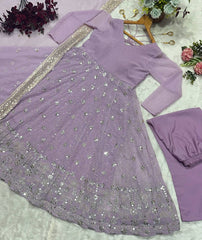 Daisy Lavender Color Blooming Foil Work Anarkali Gown