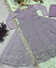 Daisy Lavender Color Blooming Foil Work Anarkali Gown
