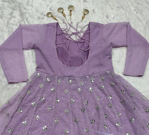 Daisy Lavender Color Blooming Foil Work Anarkali Gown
