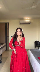 Daisy Red Sequence Work Georgette Anarkali Gown
