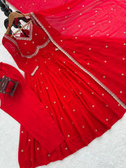 Daisy Red Sequence Work Georgette Anarkali Gown