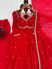 Daisy Red Sequence Work Georgette Anarkali Gown