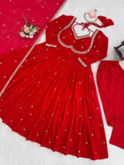 Daisy Red Sequence Work Georgette Anarkali Gown