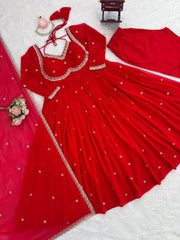 Daisy Red Sequence Work Georgette Anarkali Gown