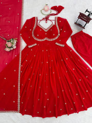 Daisy Red Sequence Work Georgette Anarkali Gown