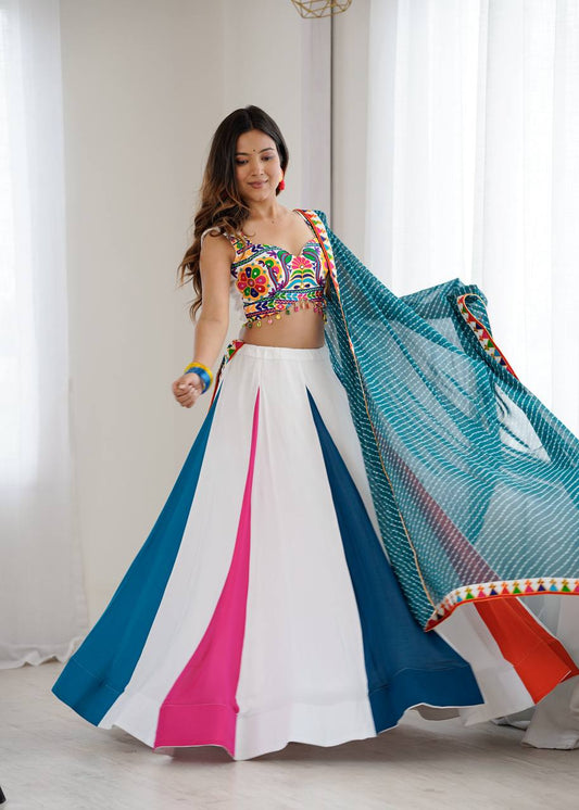 Multicolor Rayon Plain Work Lehenga Choli For Navratri Wear
