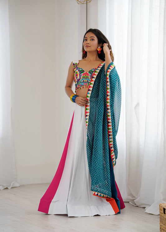 Multicolor Rayon Plain Work Lehenga Choli For Navratri Wear