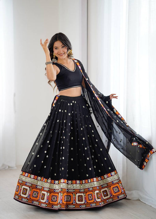 Wonderful Black Gamthi Work Georgette Lehenga Choli
