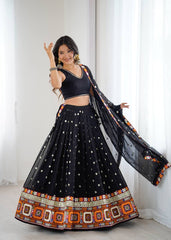 Wonderful Black Gamthi Work Georgette Lehenga Choli