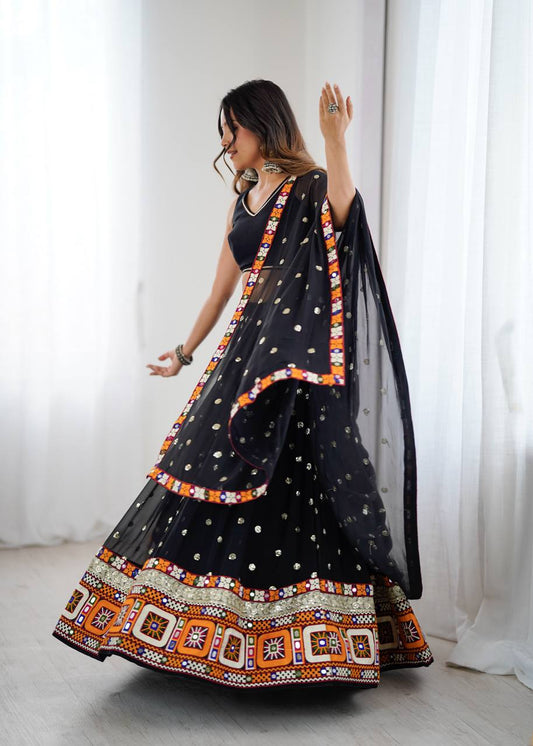 Wonderful Black Gamthi Work Georgette Lehenga Choli
