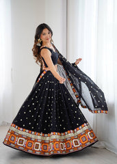 Wonderful Black Gamthi Work Georgette Lehenga Choli